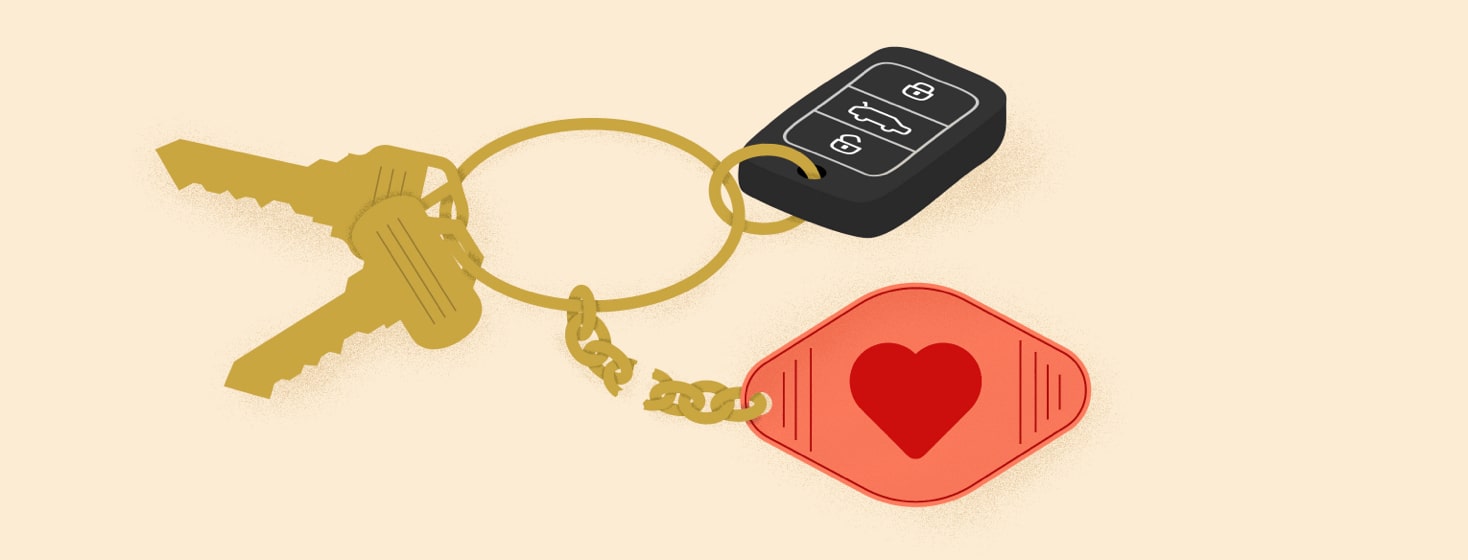 alt=A heart keychain is broken off of a key ring.