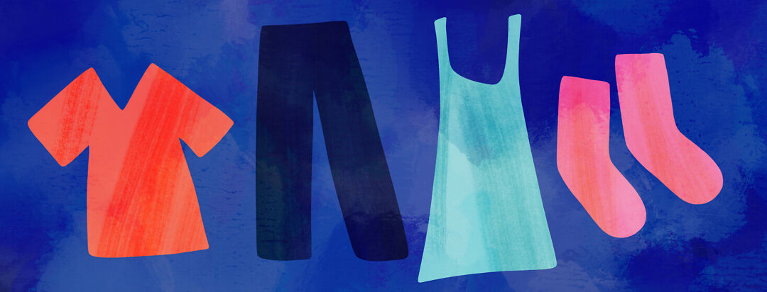 Articles of clothing, shirt, pants, dress, socks, comfortable clothing